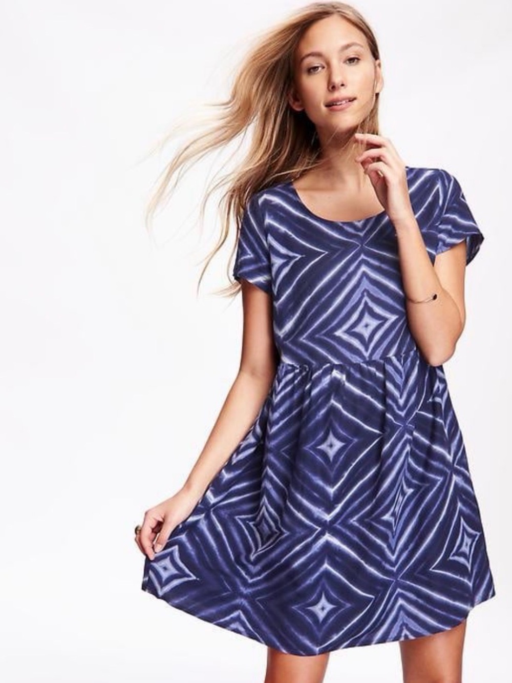 Old Navy blue tie-dye boho short-sleeve mini dress, 1x